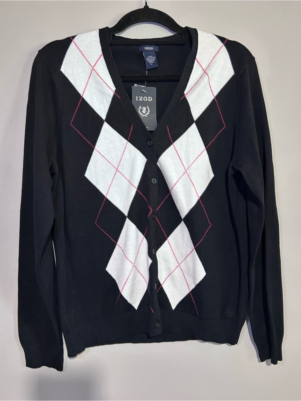 IZOD Argyle Button-Front Cardigan Size Large NWT